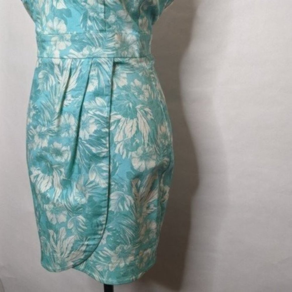 SUITE BLANCO DRESS HAWAIIAN STRAPLESS FITS SMALL TEAL BLUE TROPICAL VACAY DENIM - Picture 4 of 10